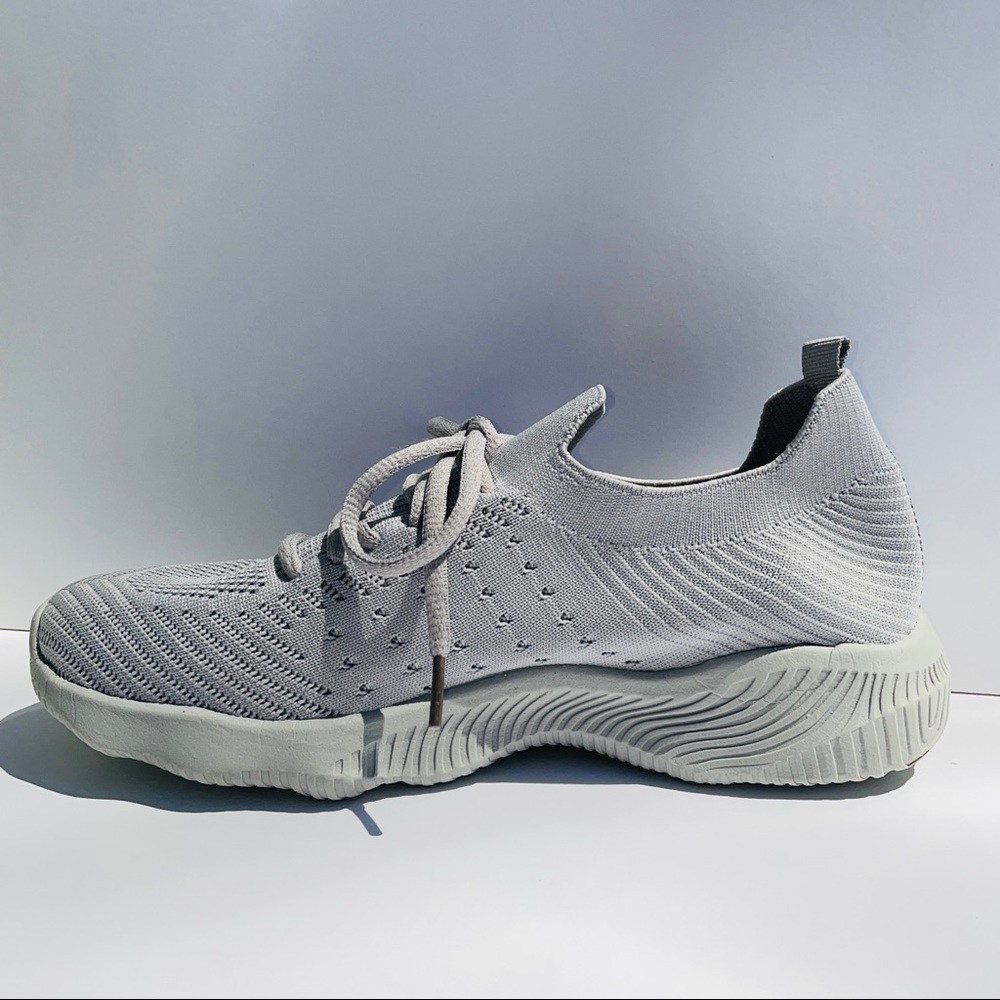 Women's Grey Knit Slip-On Sneakers with Lace Detail